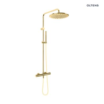 Oltens Boran zestaw prysznicowy termostatyczny z deszczownicą okrągłą złotą