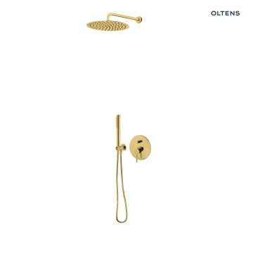 Zestaw Oltens Molle bateria podtynkowa z deszczownicą 30 cm Vindel i kompletem prysznicowym złoto szczotkowane