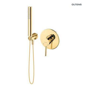 Zestaw Oltens Molle bateria prysznicowa podtynkowa z zestawem prysznicowym Ume Hvita złoty połysk