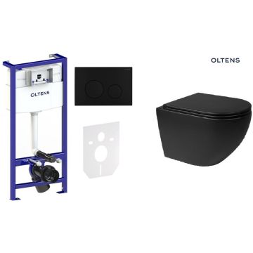 Zestaw Oltens Triberg Hamnes Lule 7w1 stelaż podtynkowy miska z deską 42514300 i przycisk spłukujący czarny mat
