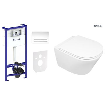 Zestaw Oltens Triberg Jog Torne 7w1 stelaż podtynkowy miska z deską 42005000 i przycisk spłukujący chrom błyszczący