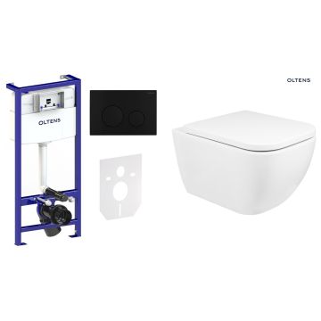 Zestaw Oltens Triberg Vernal Lule 7w1 stelaż podtynkowy miska z deską 42507000 i przycisk spłukujący czarny mat