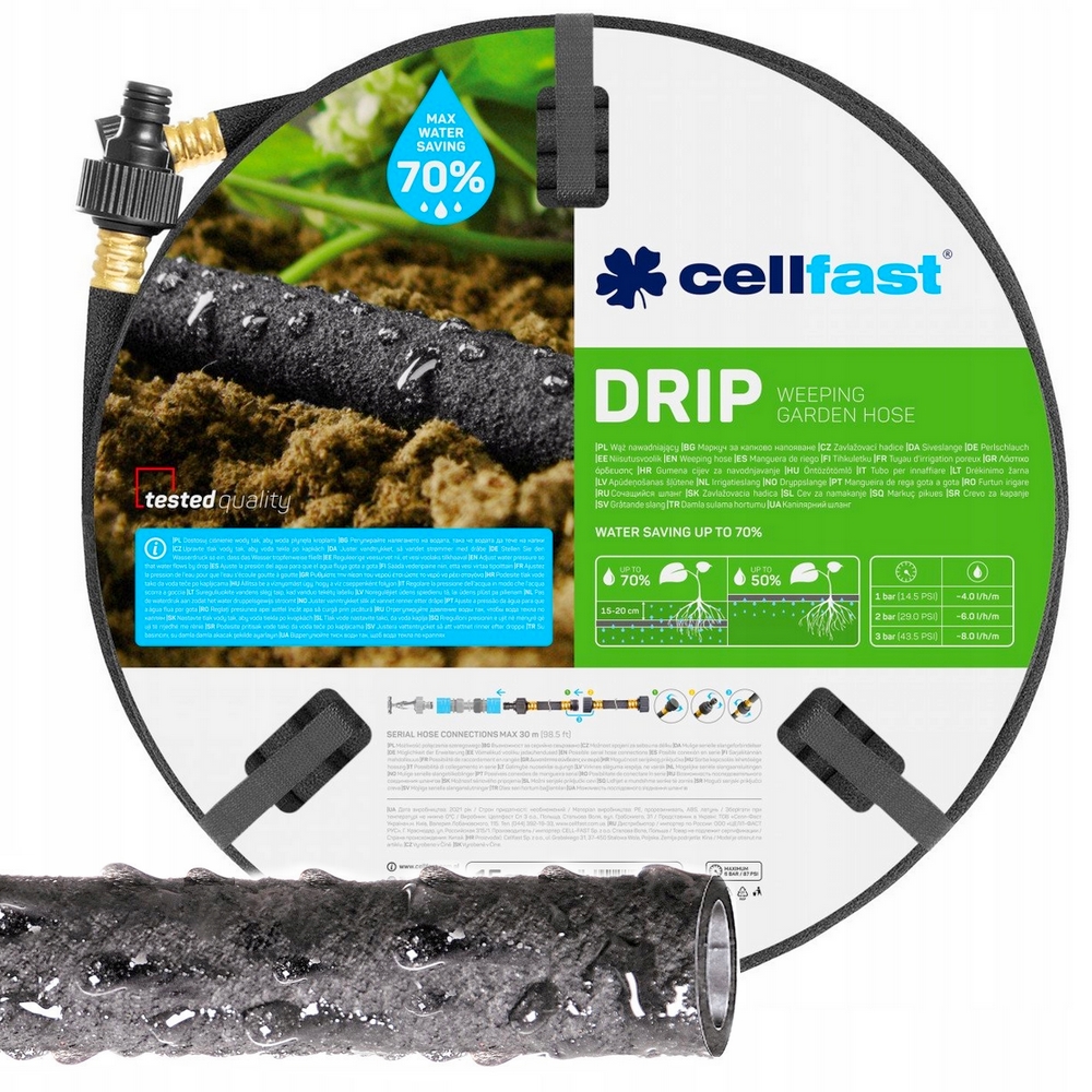 Wąż kropelkowy do nawadniania roślin, oszczędza 70% wody, idealny dla rabat i żywopłotów, funkcjonuje przy niskim ciśnieniu