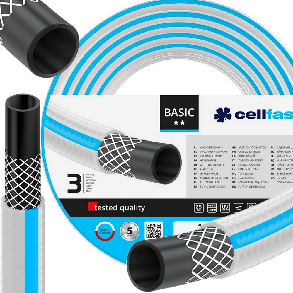 Wąż ogrodowy BASIC 1/2'' 30m, 3-warstwowy, UV Resistant, Anti Algae, ciśnienie 25 bar, -20°C/+60°C